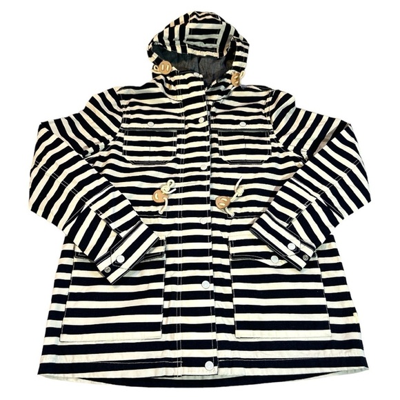 Levi's Trekking Parka Striped Hooded Jacket Nautical Canvas Navy/White Large NWT - Picture 3 of 11